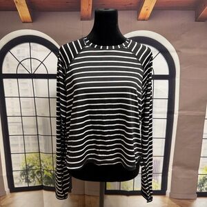 Kona Sol Black and White Striped Swim Top Rash guard